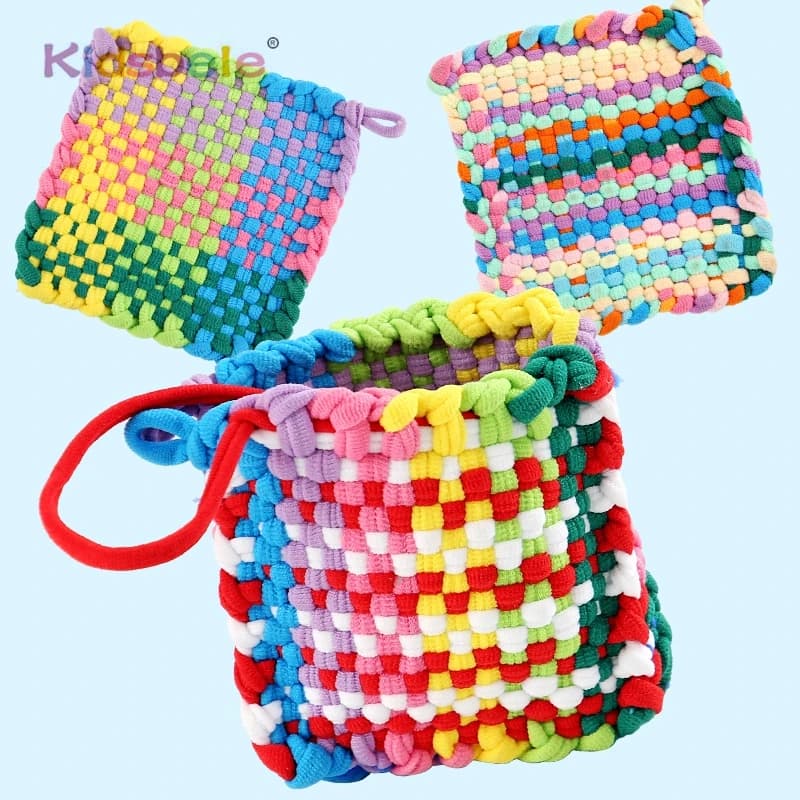 DIY Weaving Loom Kit for Kid Beginners Rainbow Elastic Bands Craft Set Handmade Hair Bands Potholder Knitting Loom Party Gift