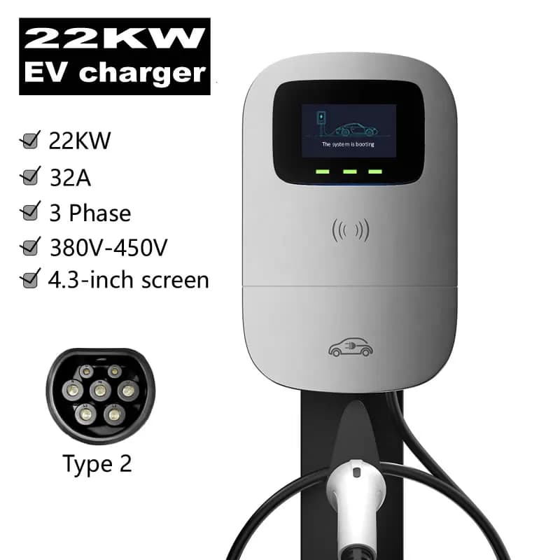 Electric Vehicle Charger JIGU 22KW, Charging Cable Type 2, Triphase 32A 380V, Refill Station EV Type 2 Wallbox, 3.5m