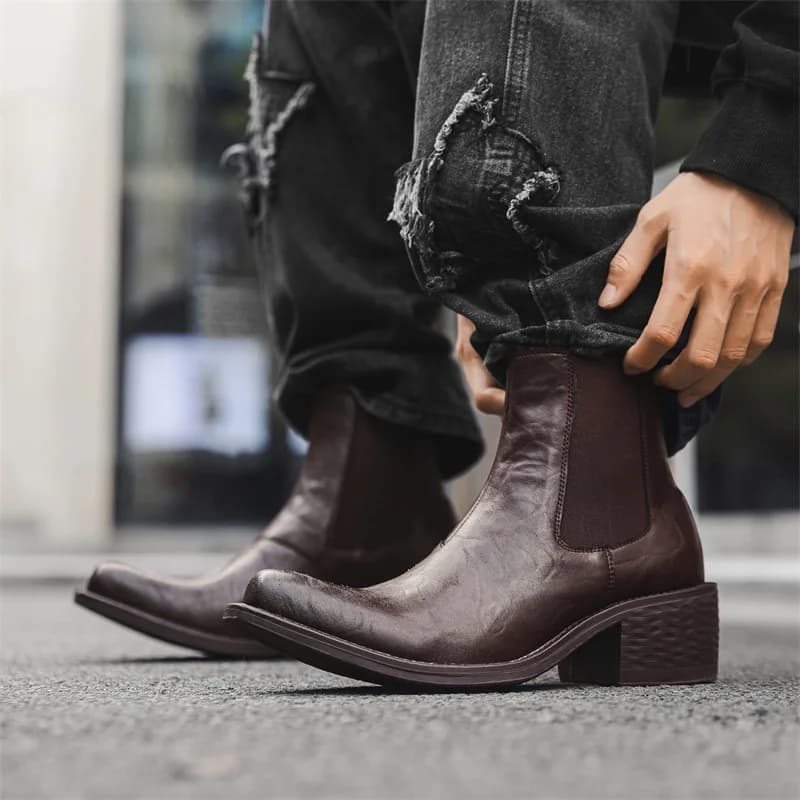 stivali Chelsea alti punk rock moda uomo di grandi dimensioni scarpe slip-on marrone nero cowboy stivale in pelle originale designer caviglia botas