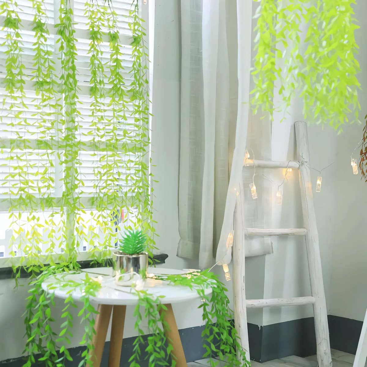 5 Pieces of Artificial Plant Salice, Realistic Pendant Plant, Green Screw Without Water Needle, Natural Decoration