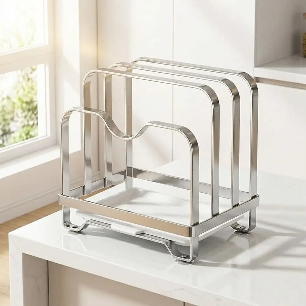 Vertical Cutting Board Holder Moisture-proof Rustproof Chopping Board Rack Space Saving Anti-slip Chopping Board Organizer