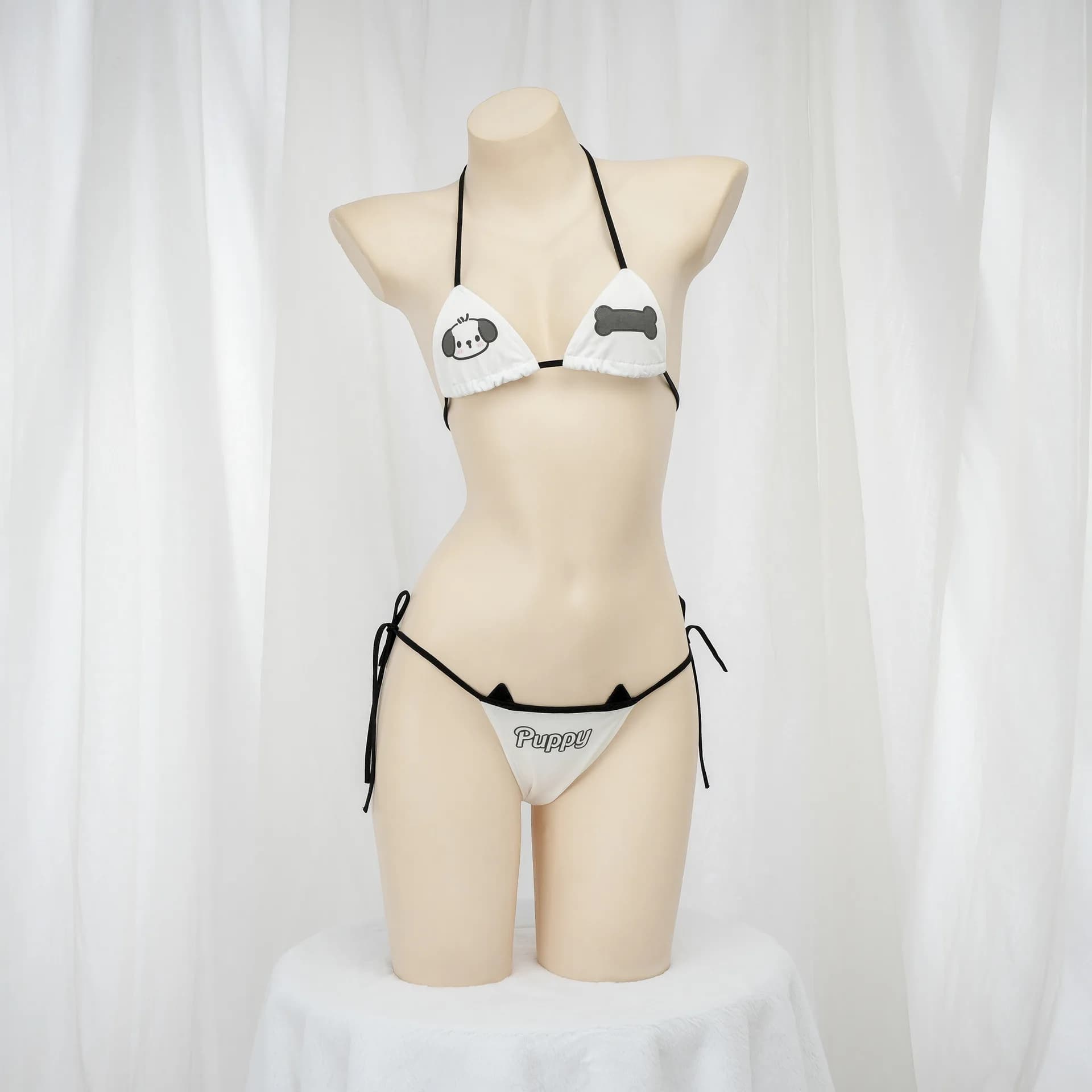 Completo Bikini Sexy con Sistema a Tre Punti, Mini Pigiama con Lacci, Stampa Cartoon Carina, Uniforme da Gioco