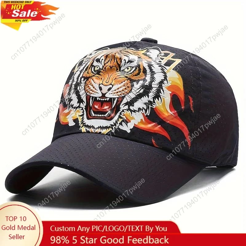 Berretto da baseball in rete stampata con testa di tigre Cappello da corsa elegante ad asciugatura rapida Cappelli sportivi parasole regolabili per esterni per le donne