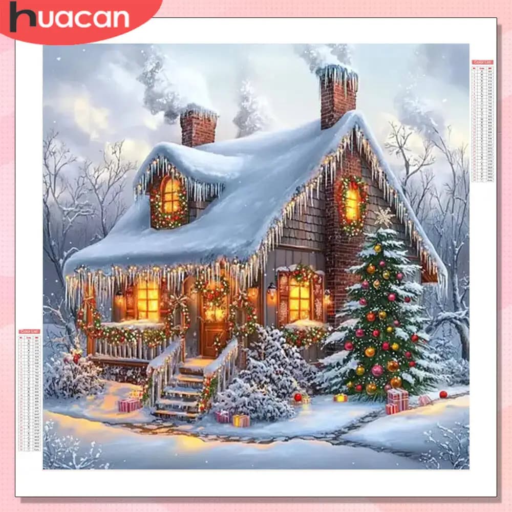 HUACAN Diamond Painting Full Kits House Winter Landscape Home Decor Mosaic Christmas Tree Embroidery Rhinestones