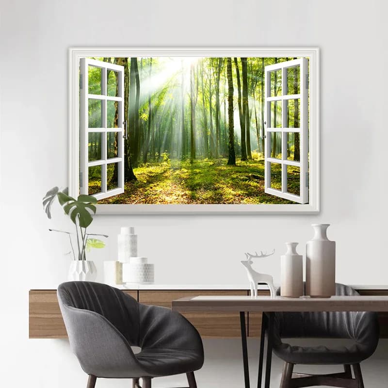 One Piece Finestra Foresta Poster Albero Sole Pittura Stampa su tela Immagine da parete per soggiorno Decorazione domestica Senza cornice