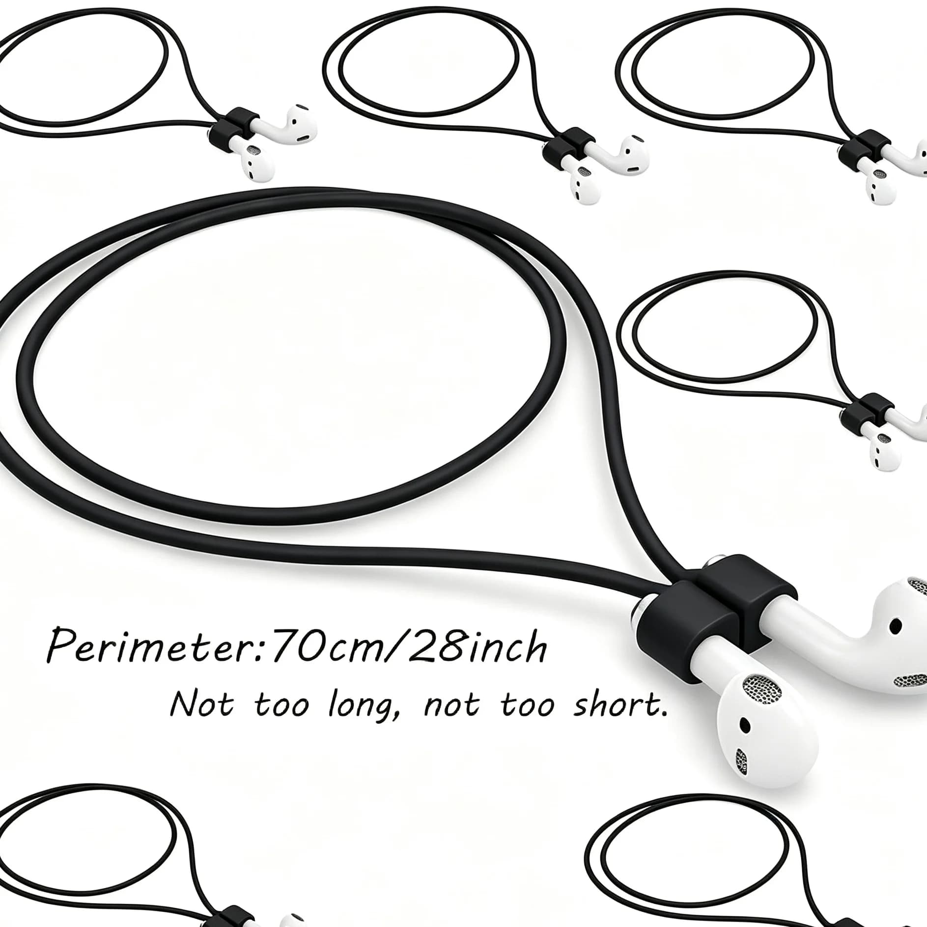 Magnetic Silicone Earbud Anti-Lost Strap, Wireless Earphone Neck Lanyard, Black, 1 Pack, Approx 70cm Long