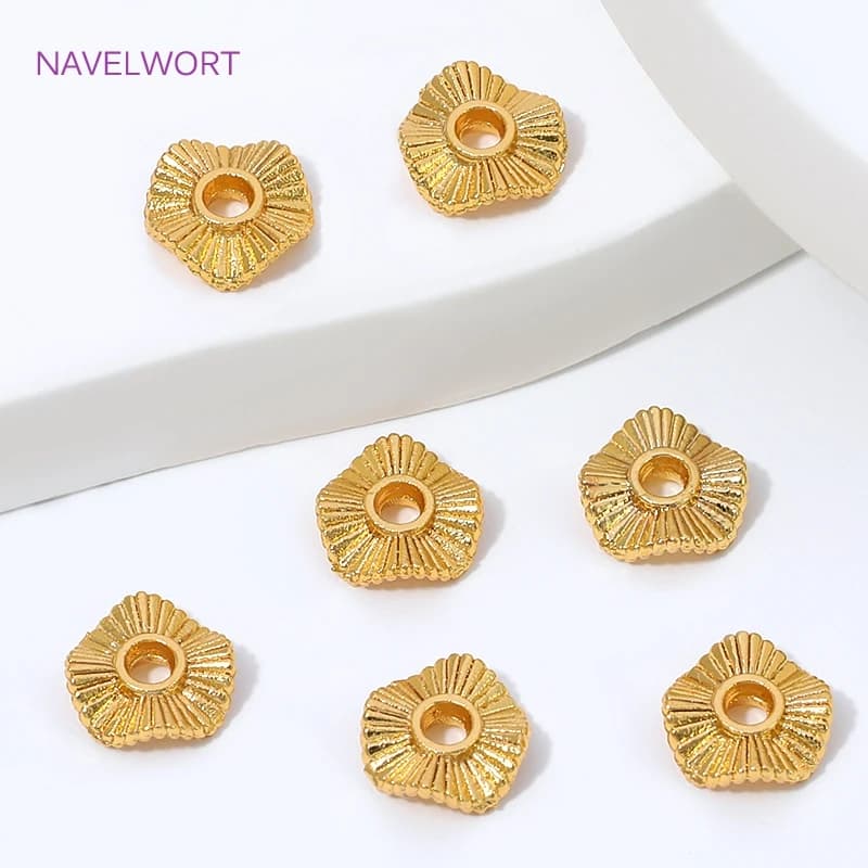 18K Gold Plated Metal Wave Flat Spacer Beads,Separators For Beads,Brass Loose Beads For Bracelet,DIY Jewelry Making Materials