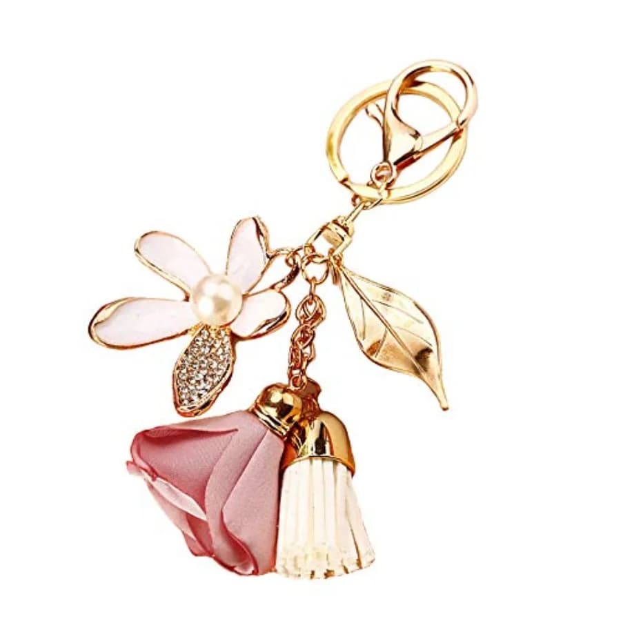 Portachiavi a Forma di Fiore con Strass e Nappa, Ciondolo a Foglia per Borsa e Portafoglio da Donna