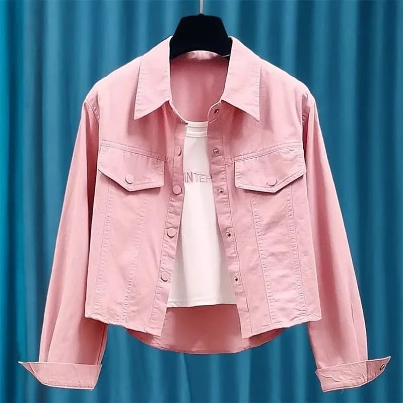 Camicia da donna a maniche lunghe ampia Top Primavera Autunno Moda femminile per il tempo libero Camicie corte Camicetta cardigan tinta unita da donna coreana
