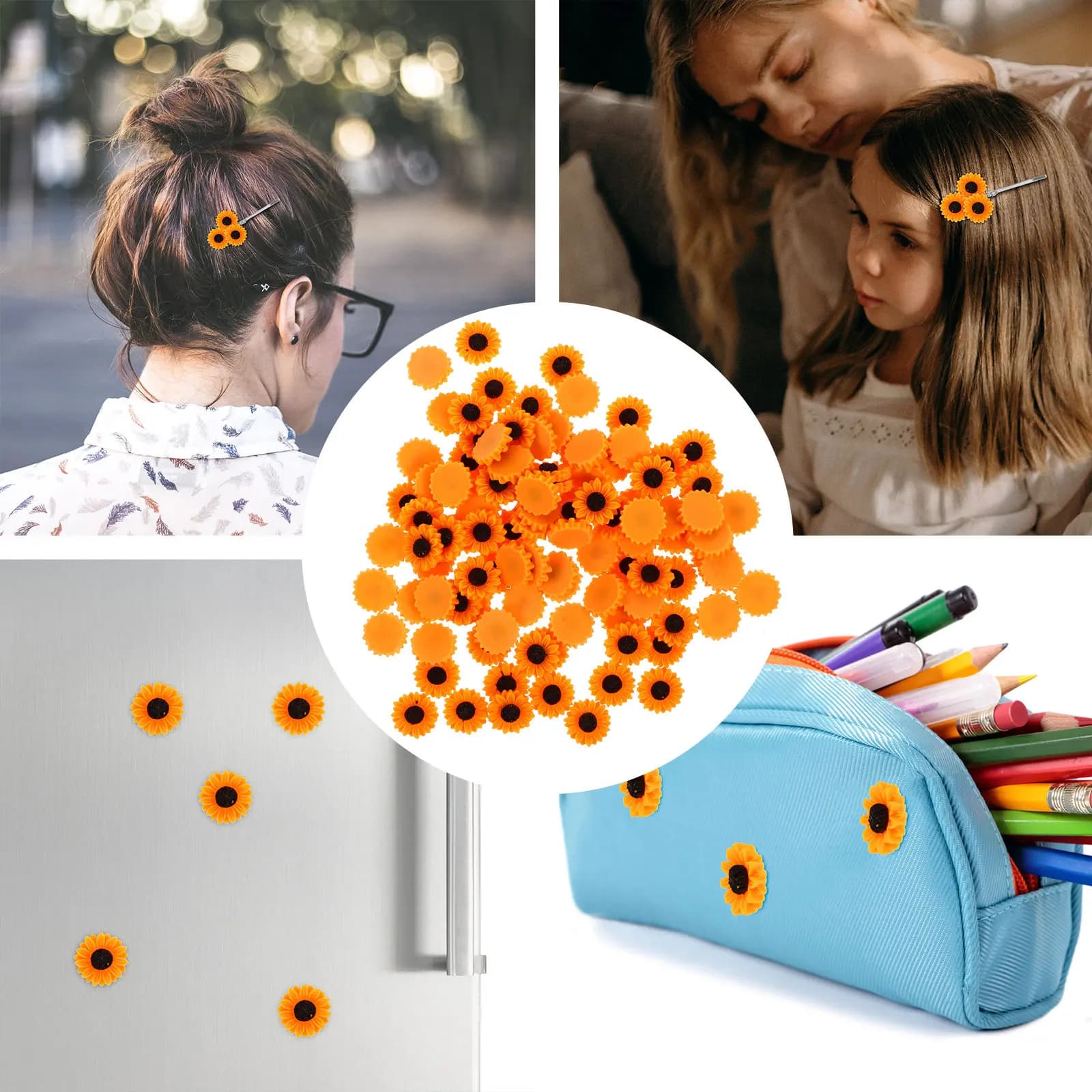 100 Pezzi di Graziosi Ciondoli a Forma di Margherita in Resina, Decorazioni Piatte per Braccialetti Fai-da-Te, Cucito, Magneti per Frigorifero, Cornici, Scatole per Cancelleria