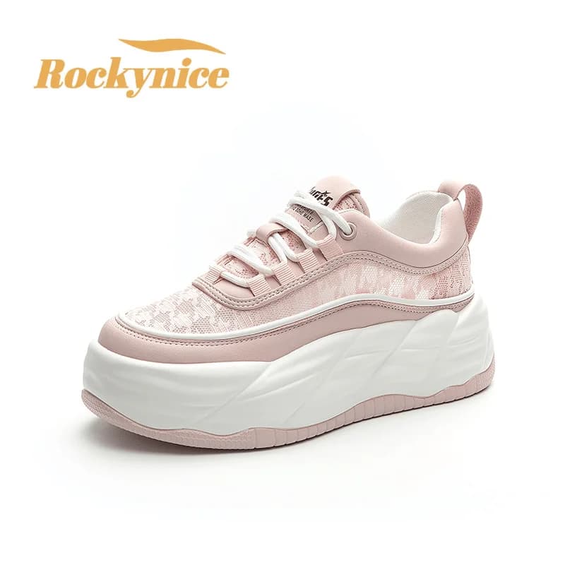 New ​2026 Summer Women's Thick Sole Mesh Sneakers Breathable Sports White Shoes 6CM Heels Lace Up Soft Casual Dad Shoes​ Woman