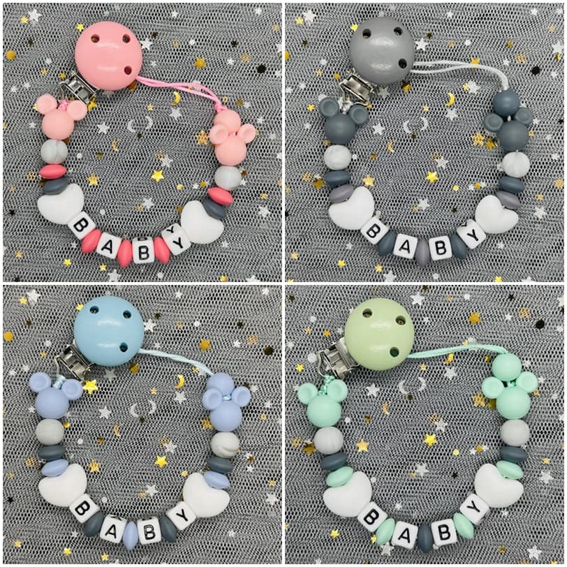 Nome personalizzato fatto a mano personalizzato caldo Lettere in silicone Perline Clip per ciuccio Catena Porta massaggiagengive Bracciale da masticare Regalo per allattamento