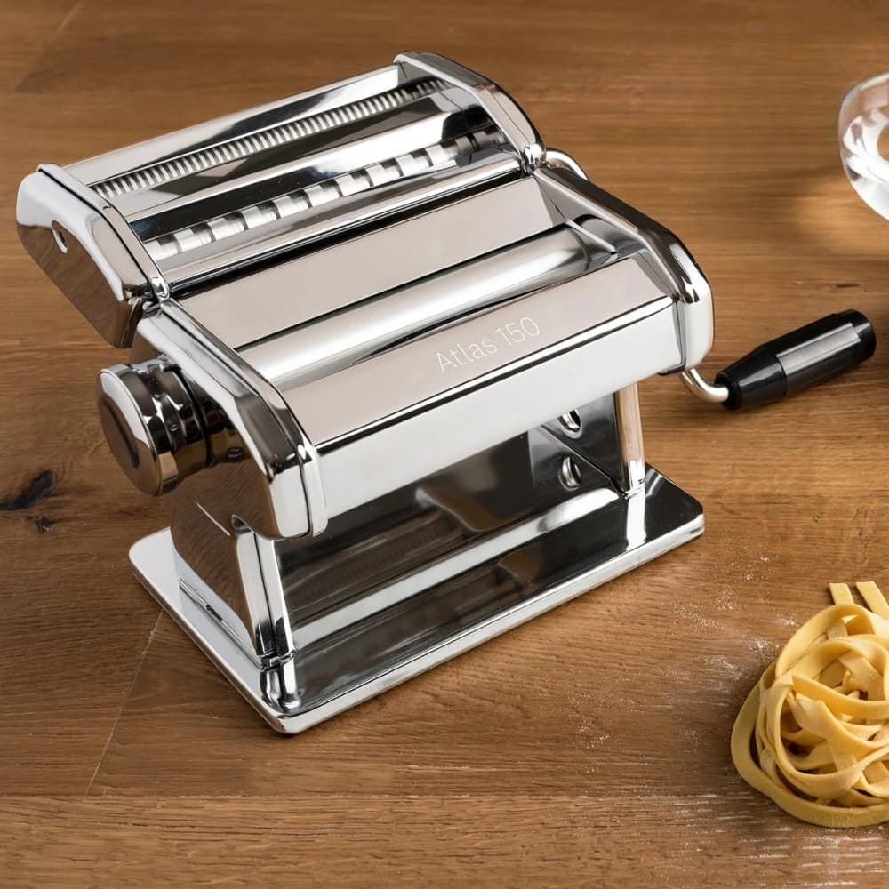 Macchina Manuale per Fare la Pasta in Acciaio Cromato con Manovella per Lasagne, Fettuccine e Tagliolini