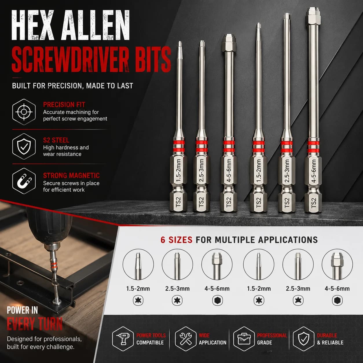 Hex Head Allen Wrench Drill Bits Set Length Deepen Power Nut Driver Drill Bit Set Tower-shaped hexagonal nut head Hand Tools