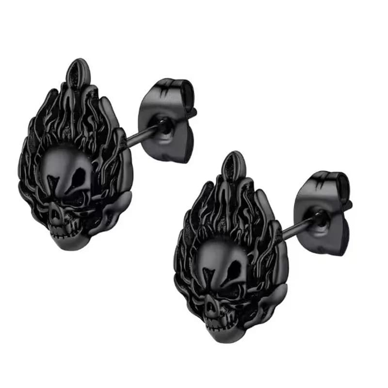A pair of jewelry skull earrings, men's stud earrings, stainless steel retro Gothic skull earrings, Halloween gift, hip-hop jewe