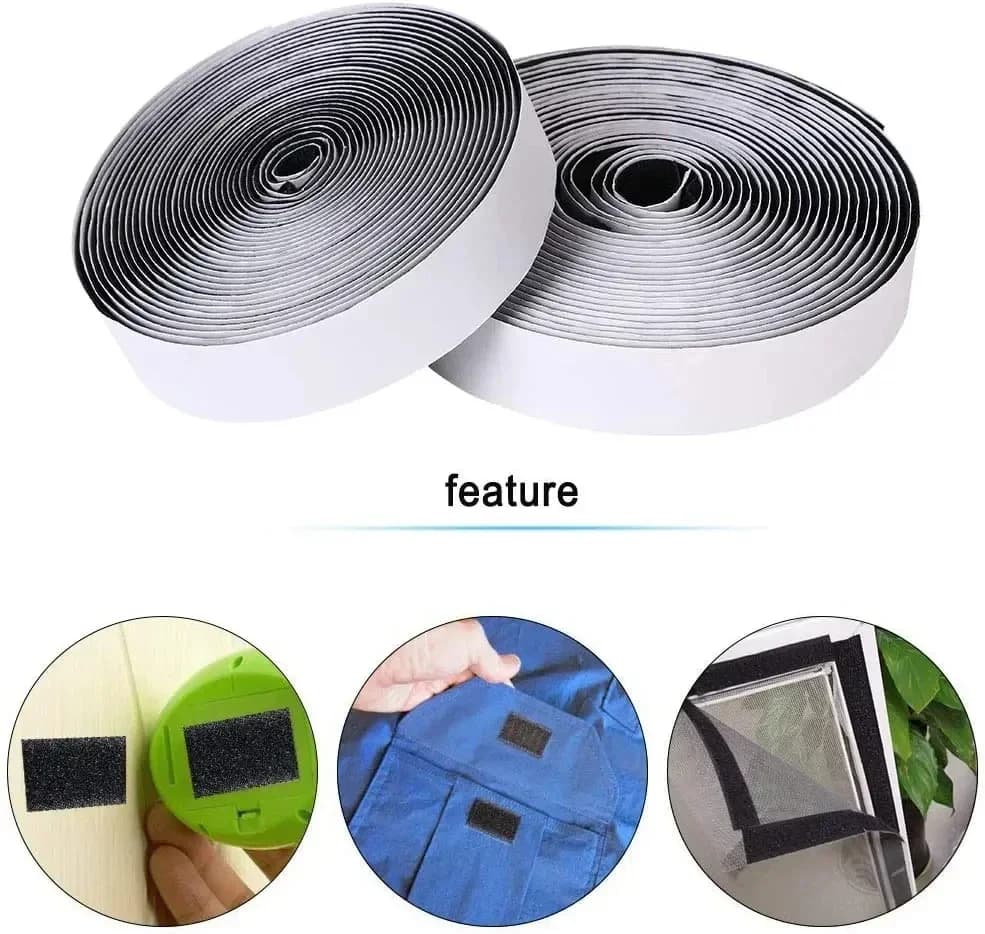 Reusable black two-sided tape from 1/2/3/5/10/25 m, 20 mm, self-adhesive with tear closure, suitable for DIY jobs and home decorations