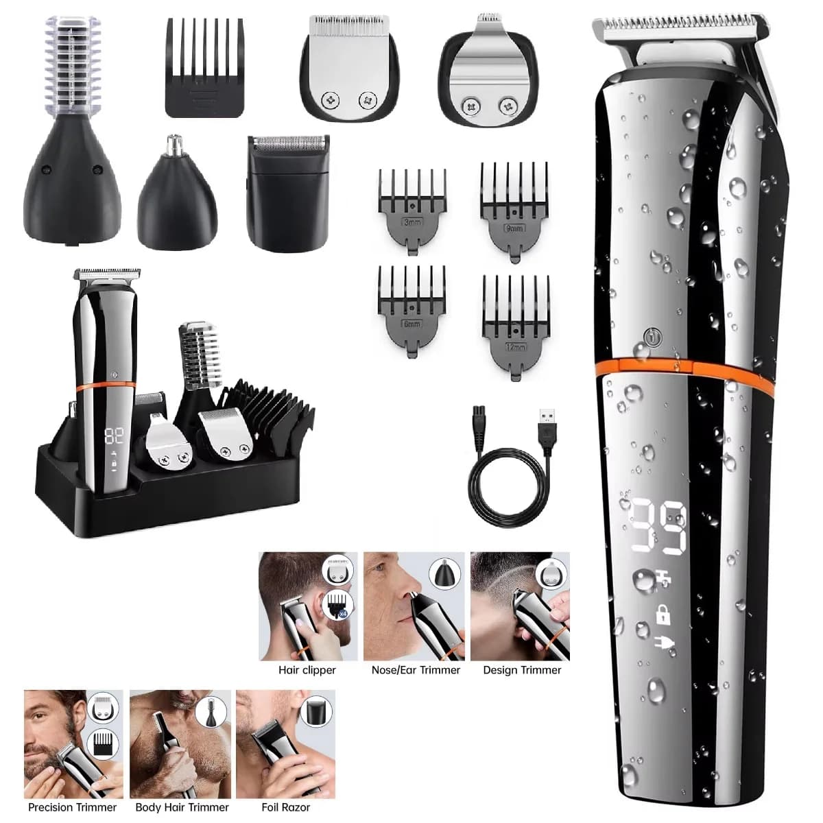 Kemei All In One Haircut For Men Naso Eyebrow Barba Trimmer Body Groomer Electric Razor Haircut Face Washable