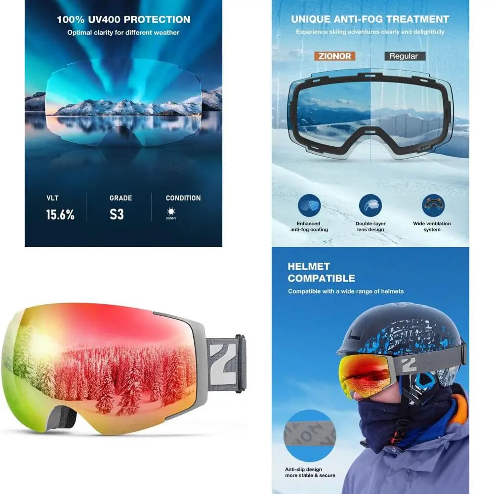 Occhiali da Sci con Lenti Magnetiche e Protezione UV per Uomini e Donne - Occhiali da Snowboard per Adulti