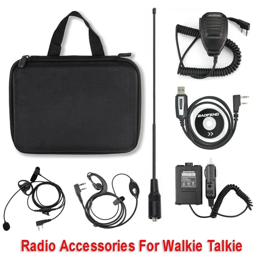 BaoFeng Wakie Talkie Accessories Car Charger Programming Cable UV-5R Holder Case Mic Earphone Headset For Walkie Talkie