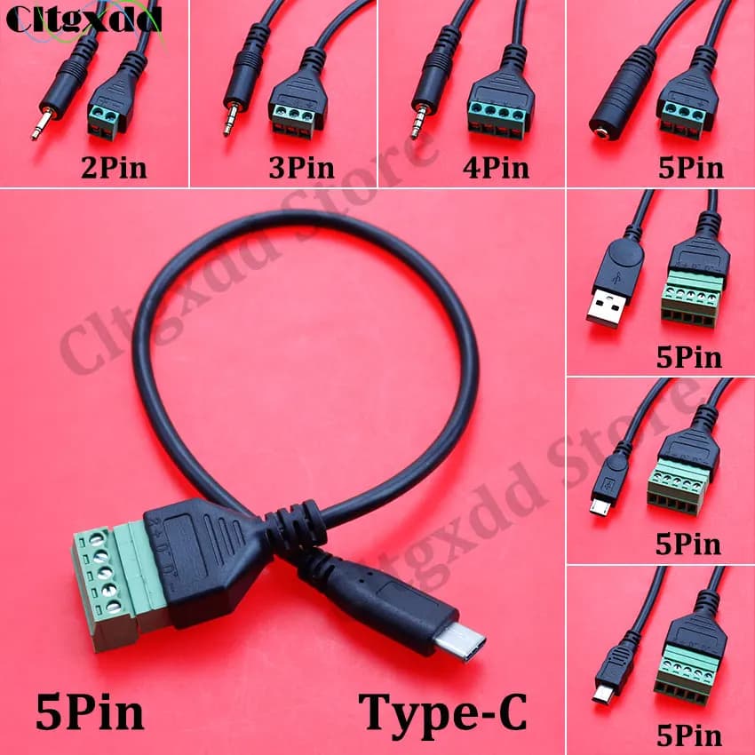 3.5mm Mono Stereo Micro Mini USB 2.0 tipo-C maschio a 5 Pin femmina bullone connettore a vite con cavo adattatore spina terminale scudo