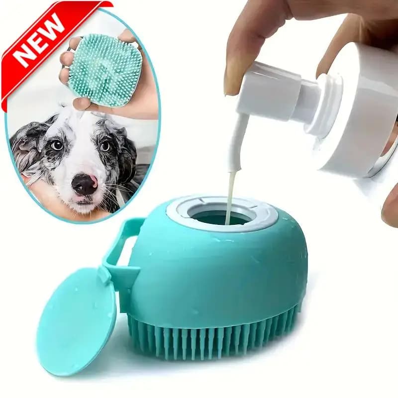 Spazzola per shampoo 2 in 1 per animali domestici: pettine per riporre shampoo e massaggio integrato per cani e gatti, bagno antistress