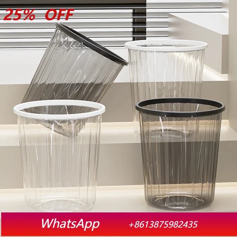 Cestino per rifiuti trasparente LTT per cucina, soggiorno, bagno, in plastica con anello a pressione.