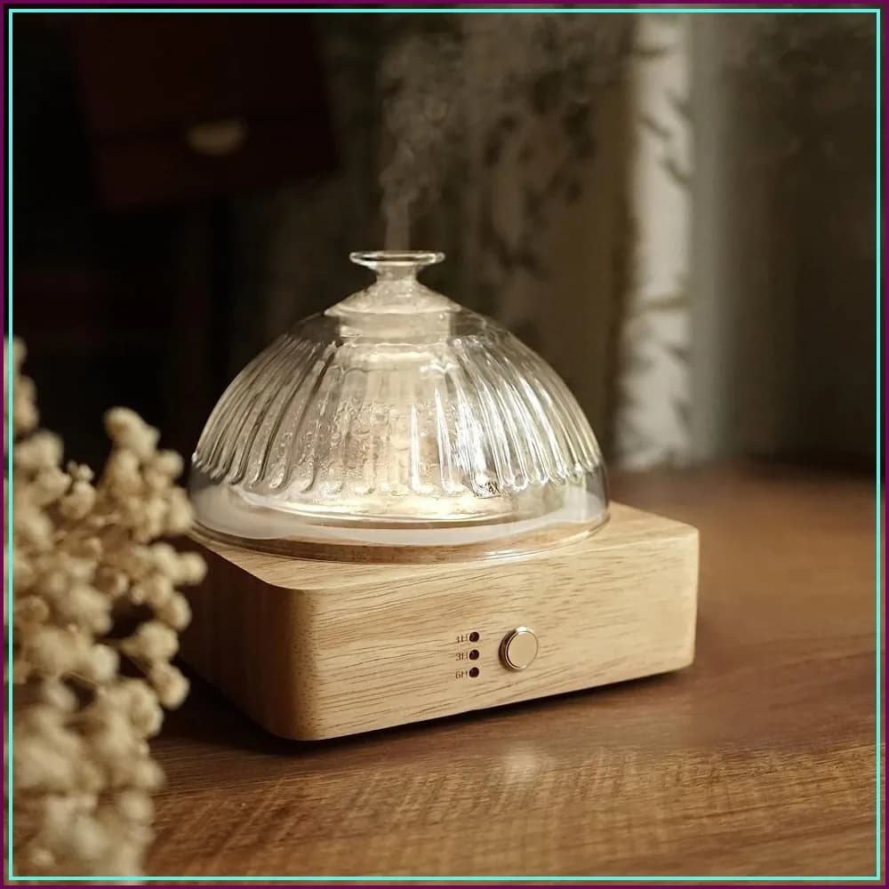 200ml Ultrasonic Essential Oil Diffuser with Glass Dome & Wood Base, 7 Color Light, Auto-Off for Home Office Yoga