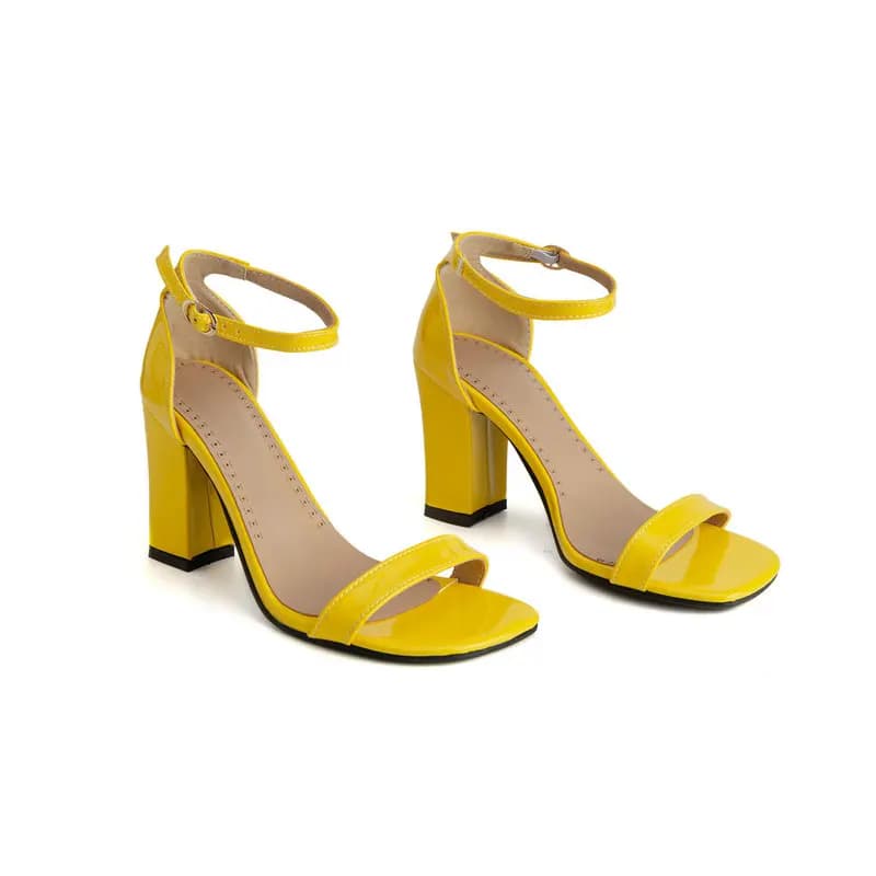 Plus Size 51 52 53 54 Patent Leather PU Summer Shoes Women's Yellow Green Thick Block High Heels Open Toe Cover Heel Red Sandals