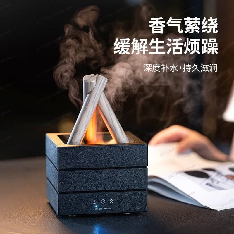 Remote Control Campfire Aroma Diffuser， 7-Color Flame Effect & Humidifier， Night Light for Bedroom， Yoga， Relaxation