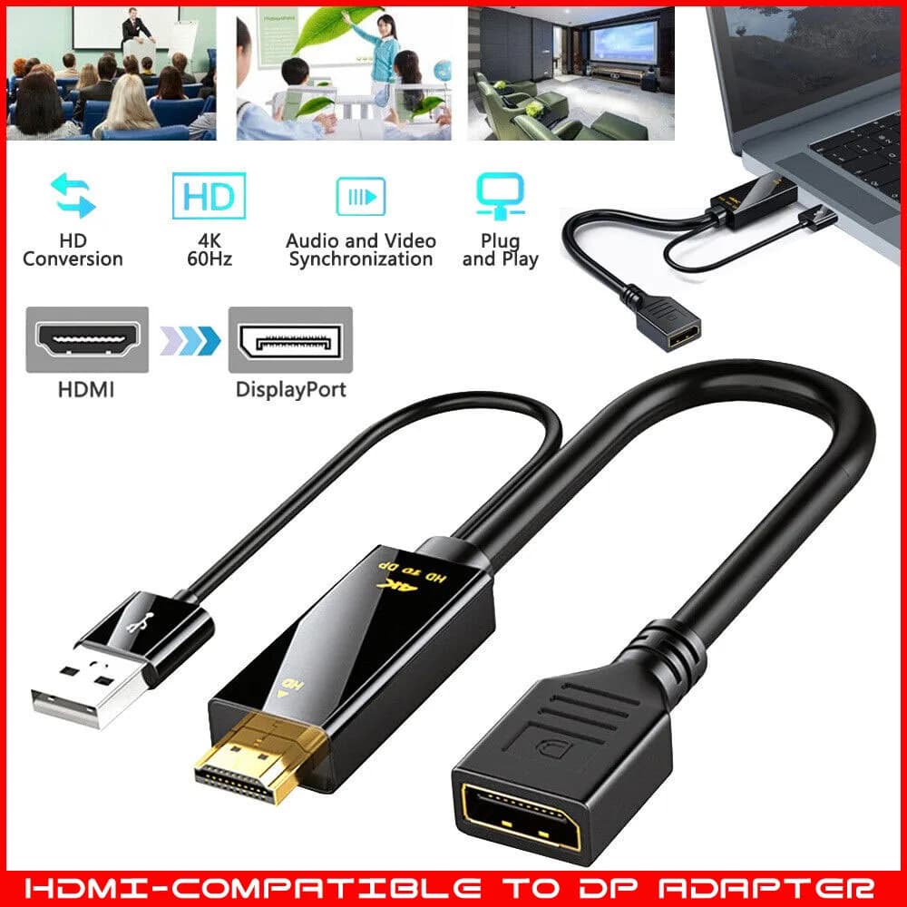 Cavo convertitore attivo da 4K Hdmi a Dp Displayport con alimentazione USB per PC portatile