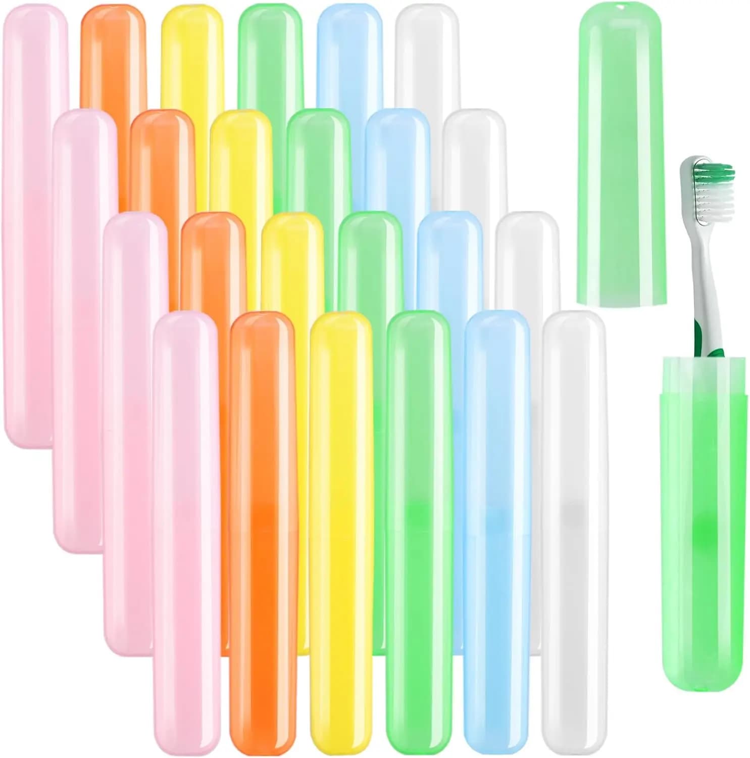 24 Portaspazzolini da Viaggio Grandi, Astucci per Matite per Bambini, Custodie Portatili per Spazzolino e Dentifricio per Viaggi, Casa, Scuola (6 Colori)
