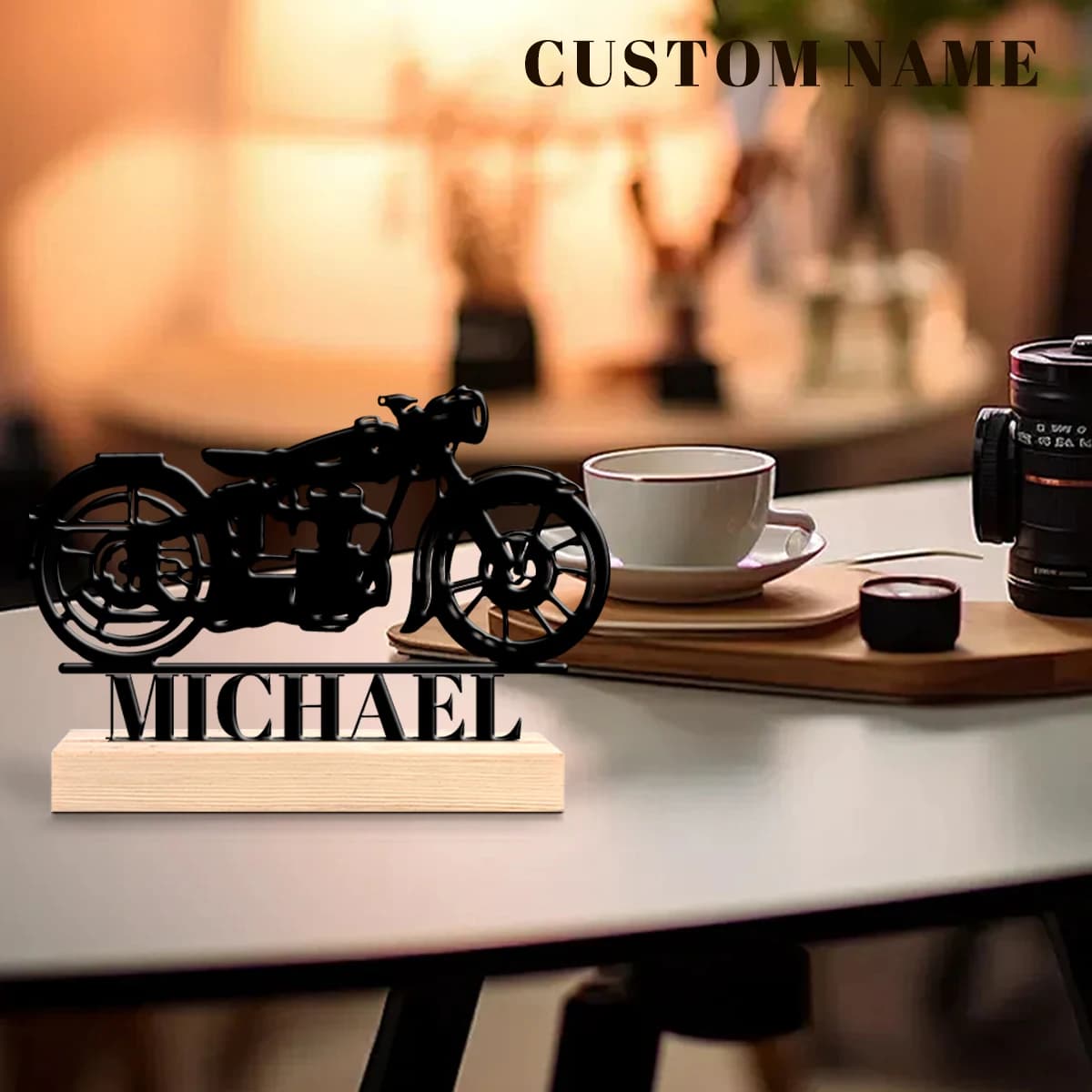 1pc Customizable Wrought Iron Desktop Decoration Custom Content With Wooden Base Housewarming Gift,Metal Ornament Decoration