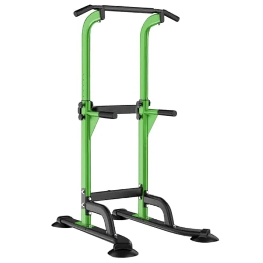 Power Tower with Traction Bar and Dip Station Adjustable in Height, Multifunctional Exercise Machine Self-supporting for Home Gym