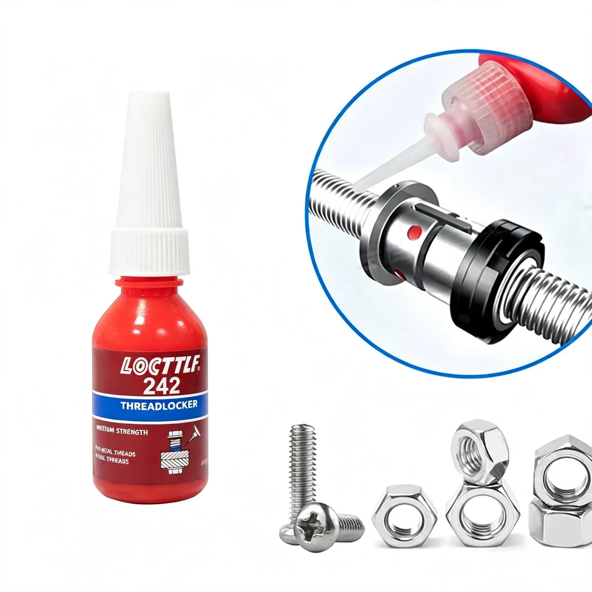 243 thread lock blue medium resistance, locking and sealing nuts, bolts, fasteners and metal, can prevent loosening and leakage