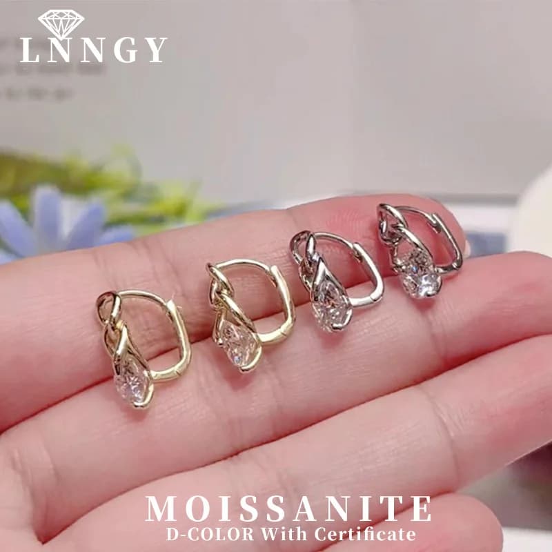 Lnngy Korean INS Huggies Earring 925 Sterling Silver Solitaire 6.5mm Moissanite Hoop Earrings For Women 2026 Trend Jewelry Gift