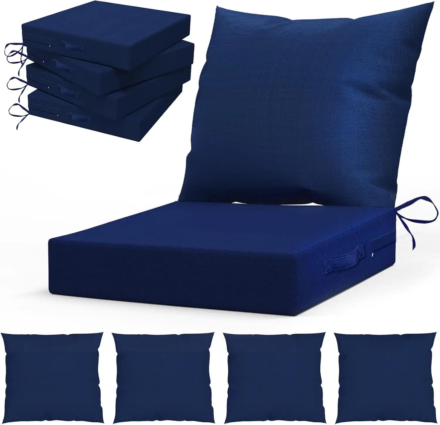 Cuscini per sedie da esterno 60x60 cm con schienale per mobili da giardino - Impermeabili e resistenti allo sbiadimento, set da 4
