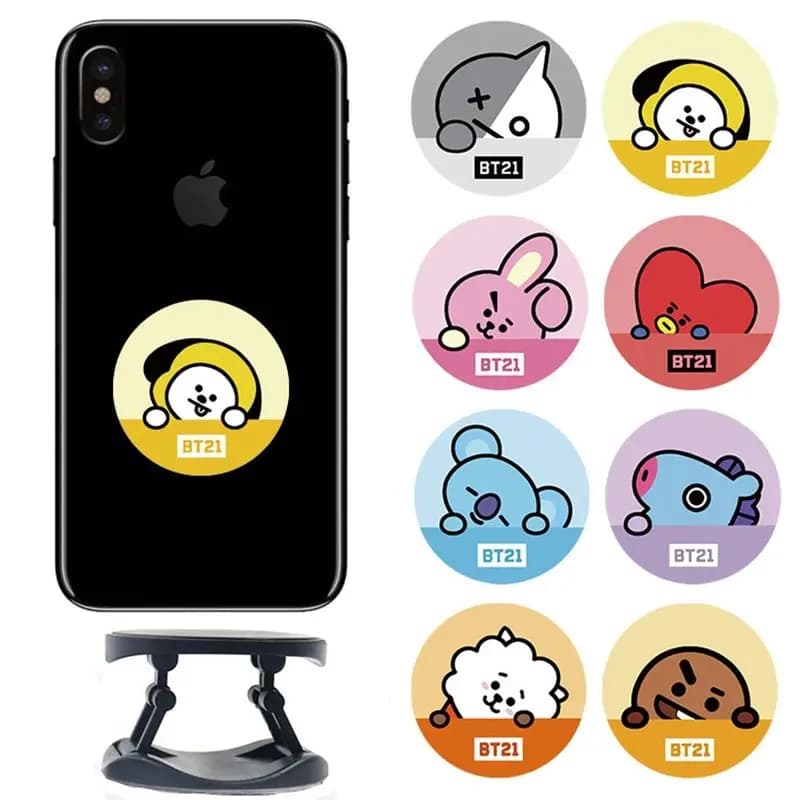 Supporto per telefono BT21 a forma di airbag, simpatico e kawaii, per ragazzi e ragazze, supporto da scrivania retrattile e pieghevole, merchandise anime, idea regalo.