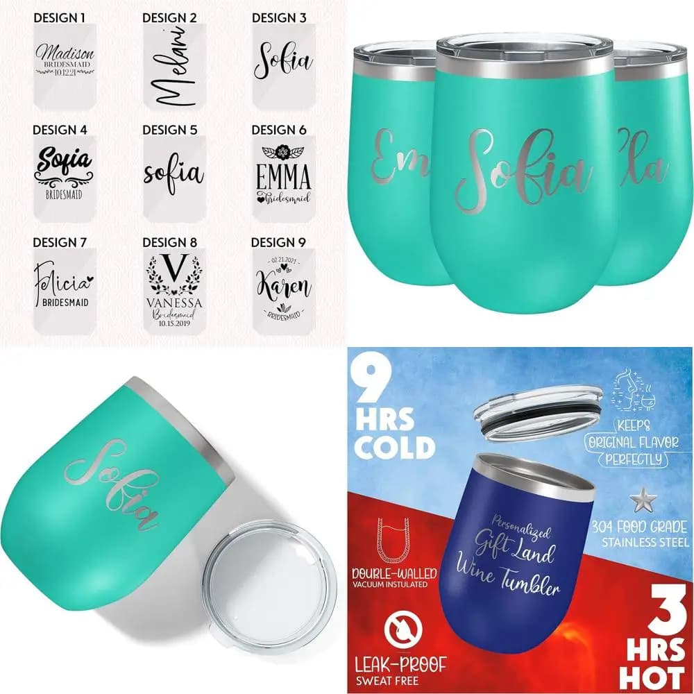 Bicchiere da Vino Personalizzato da 12 oz in Teal con Coperchio per Damigelle - Regalo di Nozze per la Festa della Sposa
