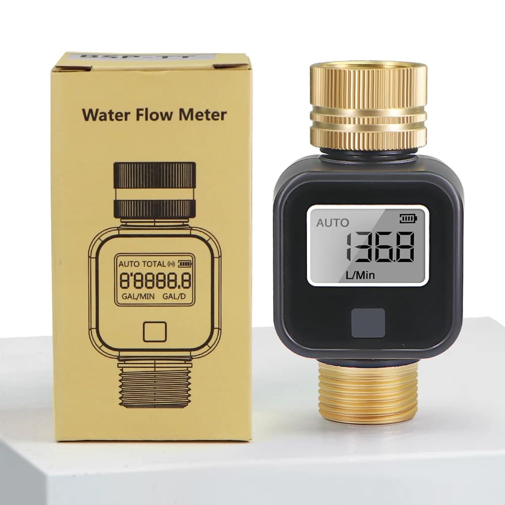 Misuratore di portata d'acqua da 3/4′′ NPT/BSP Giunto mobile in ottone Consumo e portata Tubo per irrigazione da giardino Pistola ad acqua Rubinetti per irrigatore Raccordo