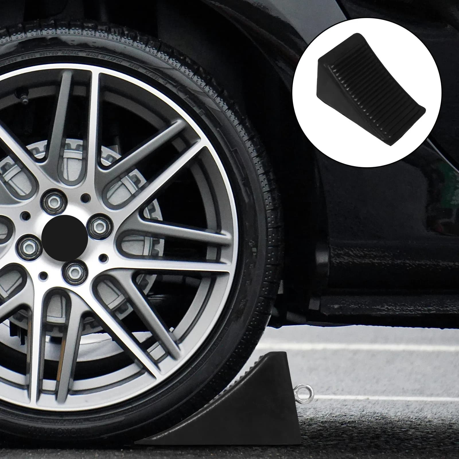 2pcs Rubber Car Stopper Wheel Chocks Garage Heavy Duty Tire Blocks For Small Cars Portable Parking Stoppers With Built-In Ring