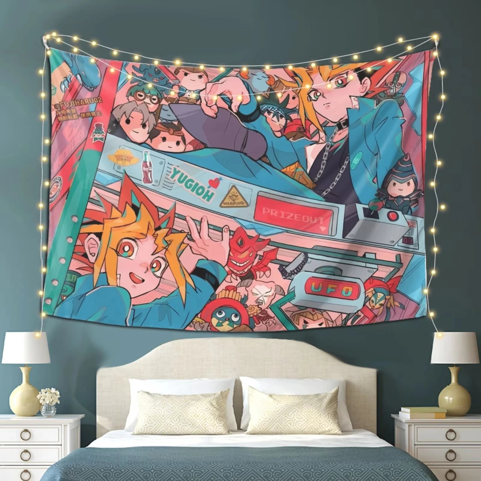 Yu-Gi-Oh! Tappeto a Tema Arcade - Testo 'YUGIOH' e 'PRIZE OUT', Ideale per l'Arredamento di Camere da Letto e Dormitori, per Appassionati di Anime e Giochi di Carte
