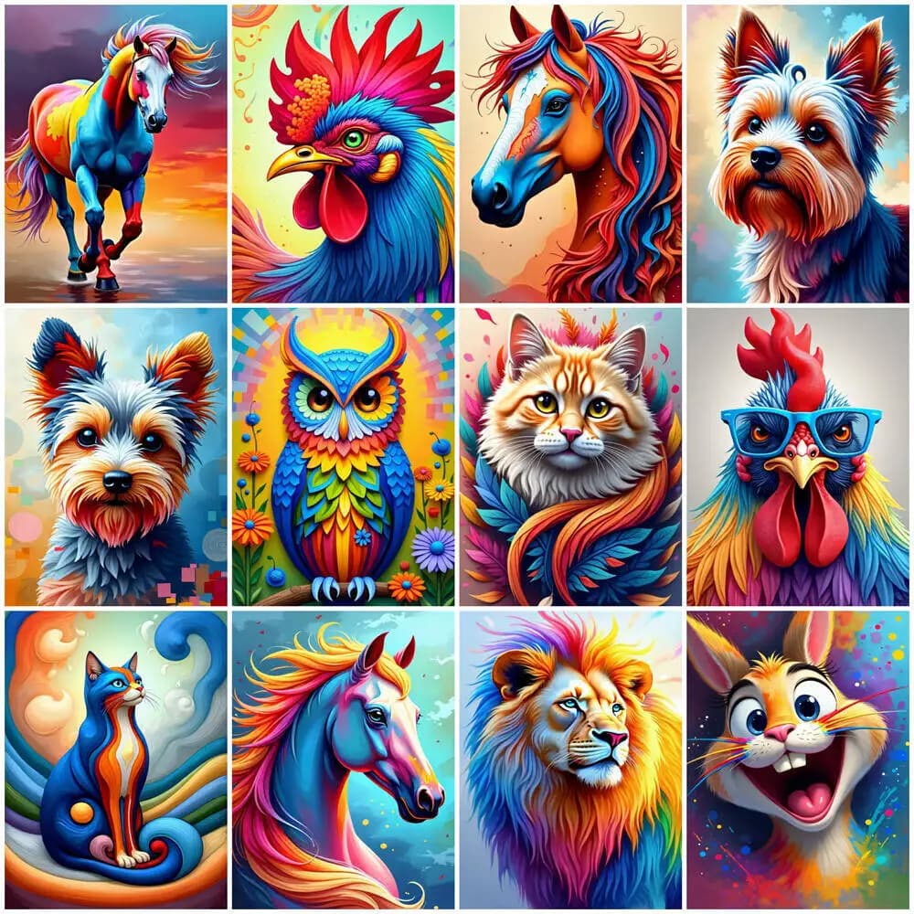 DIY Painting By Numbers Animal Digital Oil Painting Lion Cat Dog Chicken Acrylic Paint Horse Rabbit Canvas Kits Handpainted Gift
