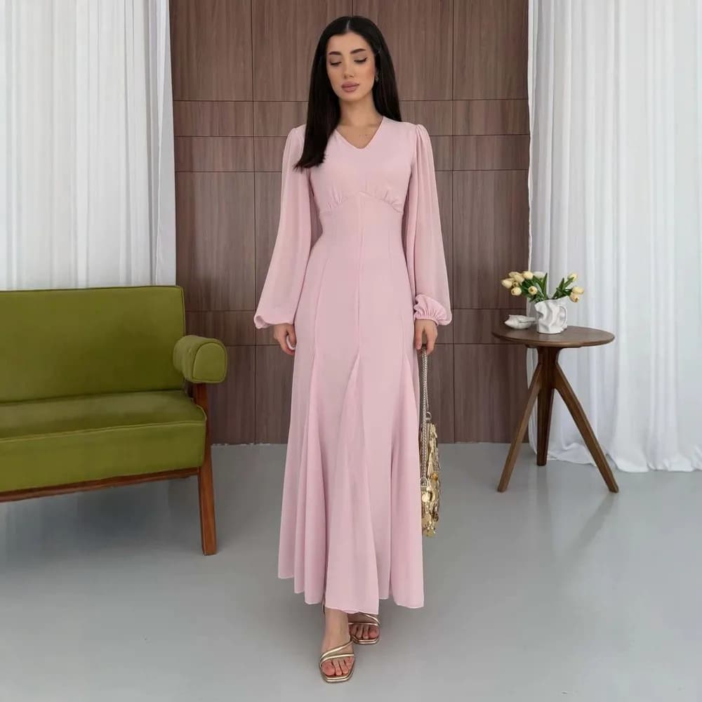 Elegante Abito a Maniche Lunghe Stile Francese Primaverile ed Estivo con Motivi Floreali per Donna