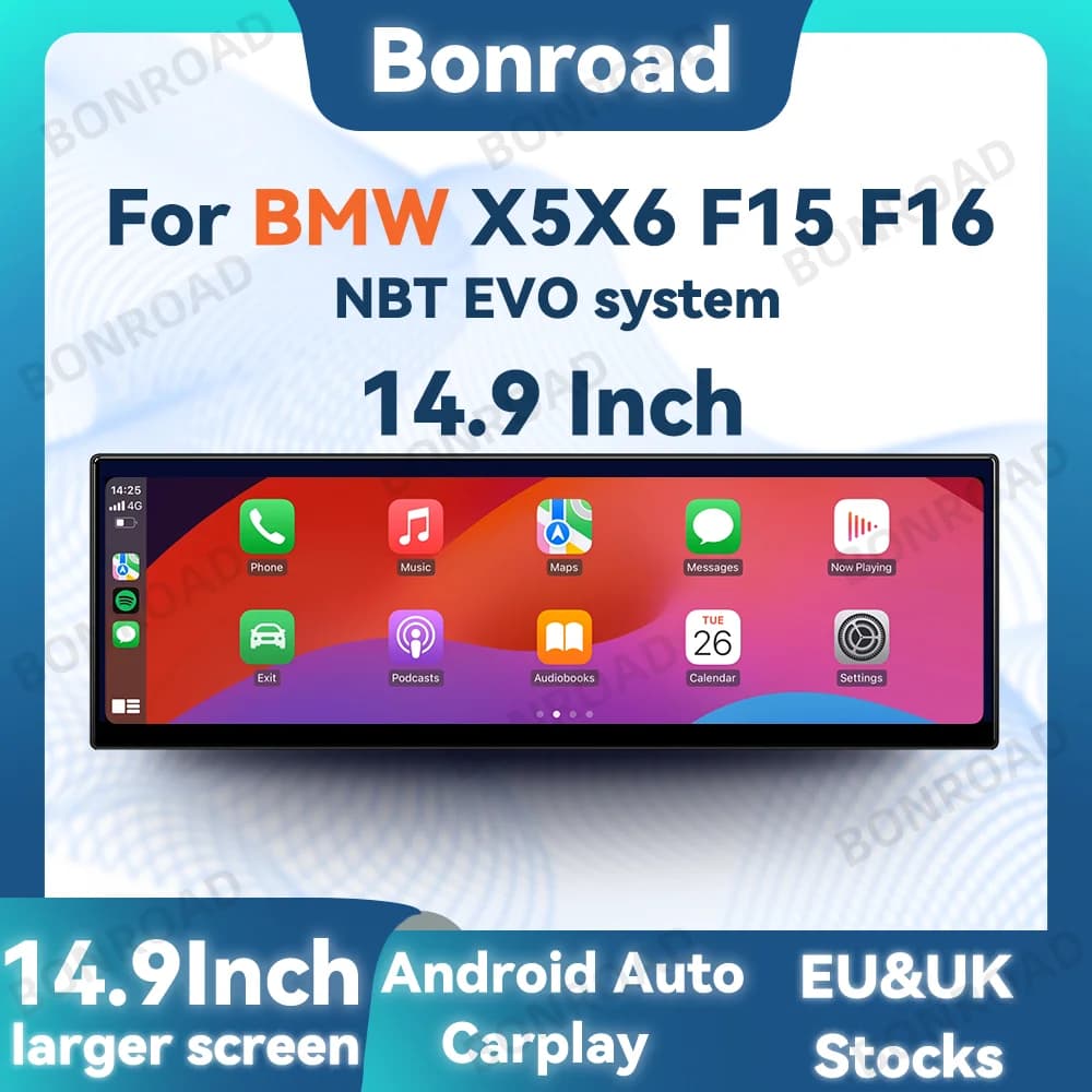 BONROAD 14.9 inch 2560*720P Display Touch Screen For BMW X5 X6 F15 F16 Wireless Carplay Car Stereo Radio GPS Navigation Player
