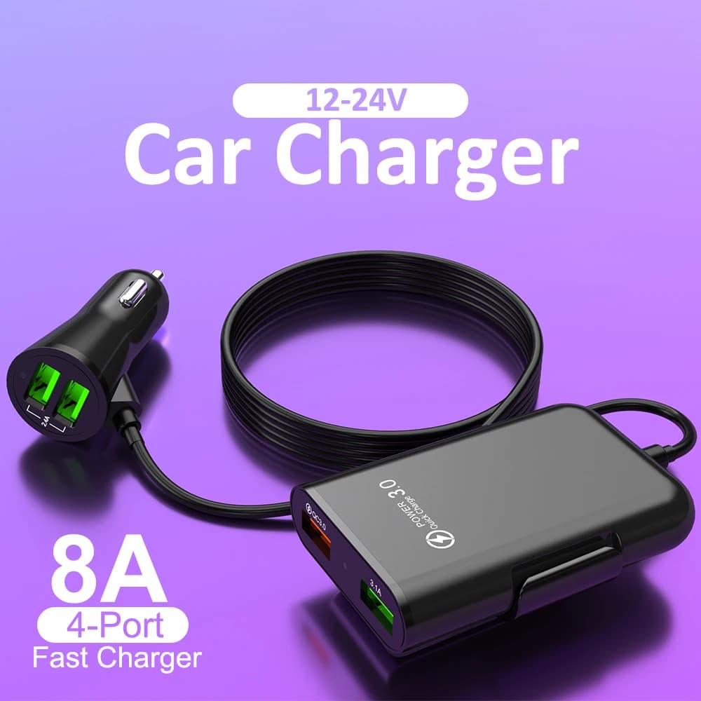 Caricabatteria da auto USB universale a 4 porte Sedile anteriore Sedile posteriore QC3.0 Adattatore USB a ricarica rapida per caricabatteria da auto Caricatore rapido USB
