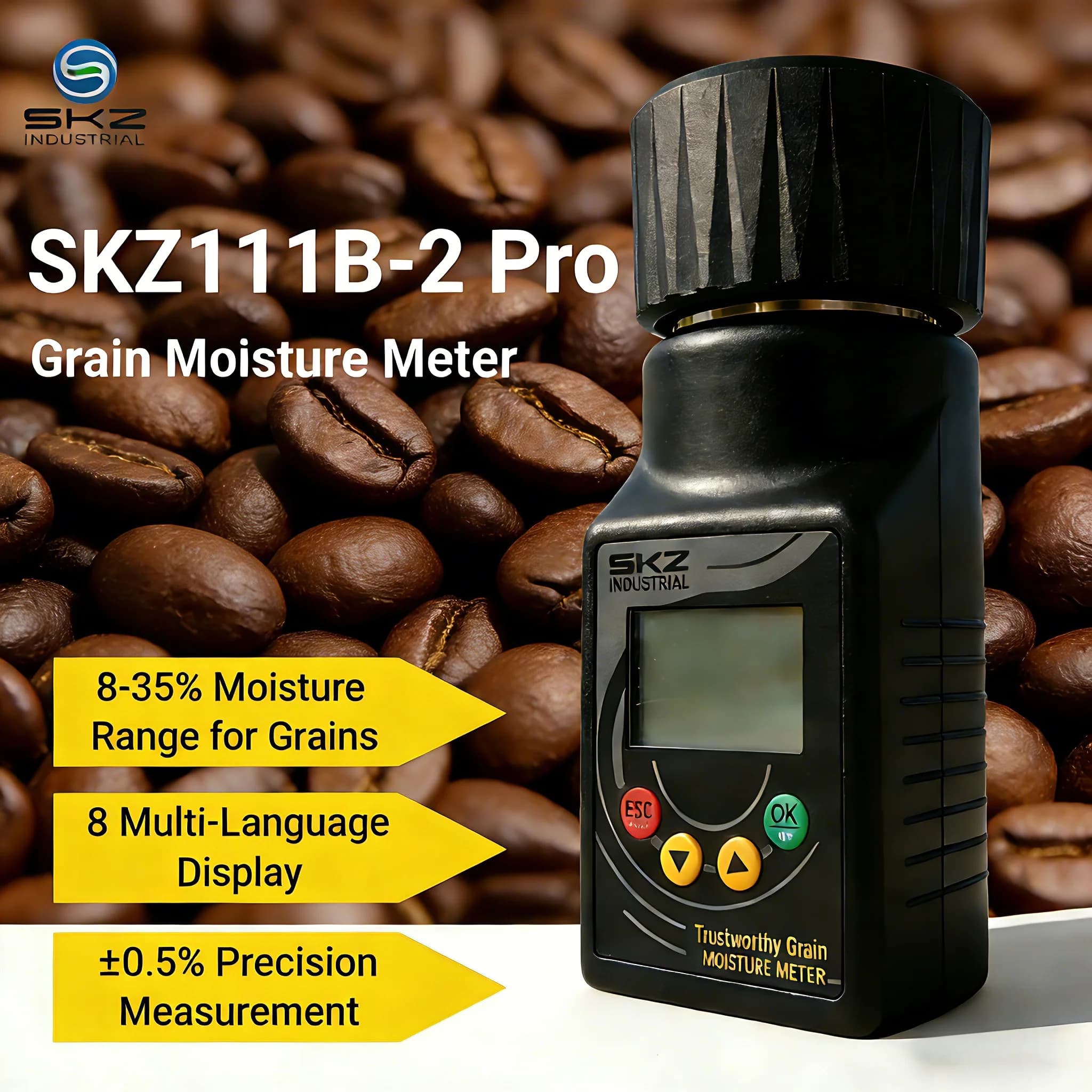 SKZ111B-2 Pro Coffee Moisture Meter Digital Coffee Bean Tester for Cocoa Bean Raw Cashew Nut 40 Grains Measurement
