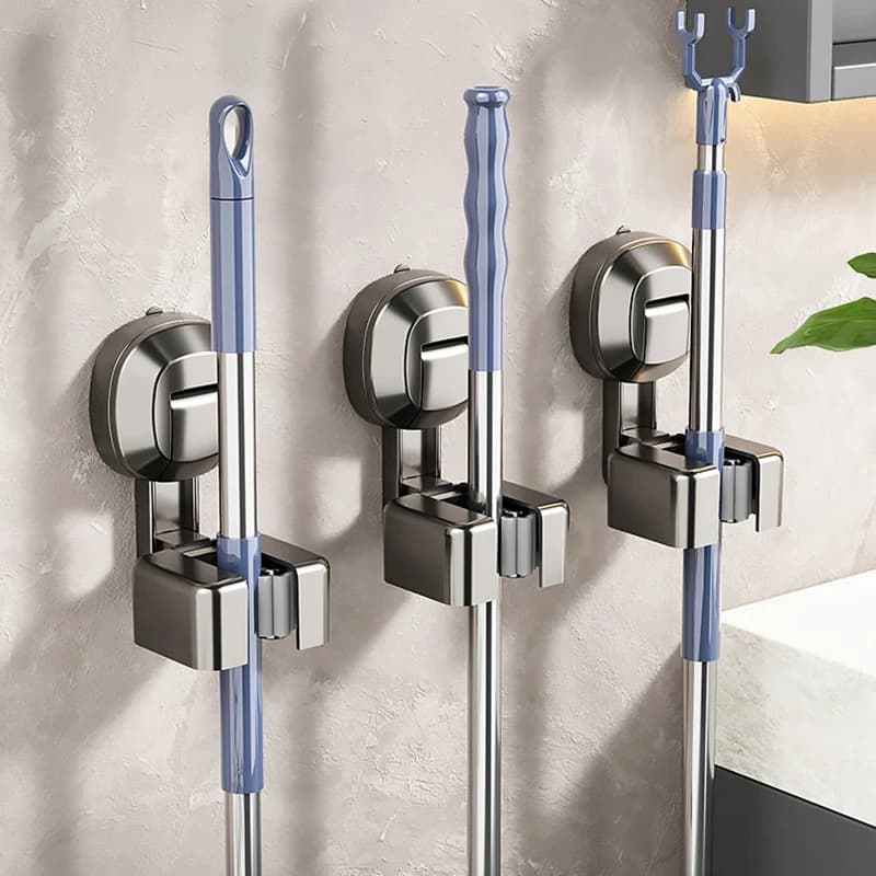 Clip per scopa a ventosa senza perforazione, porta scopa a parete, gancio per scopa, per cucina, WC, bagno, organizzazione, portautensili per la pulizia