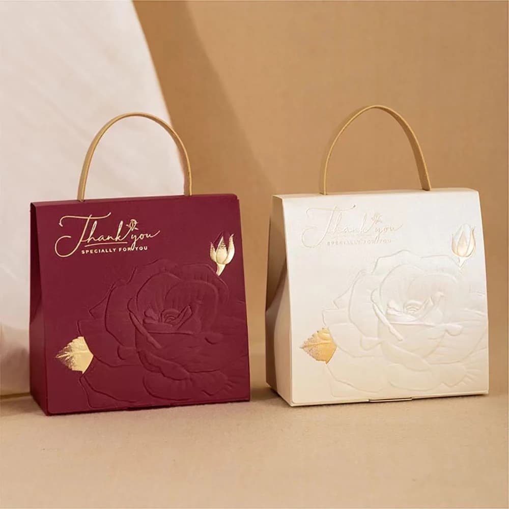 "Thank You" Sign 10-Piece Leather Portable Paper Boxes Holiday Party Packaging Supplies Foil Stamped Flower Gift Boxes