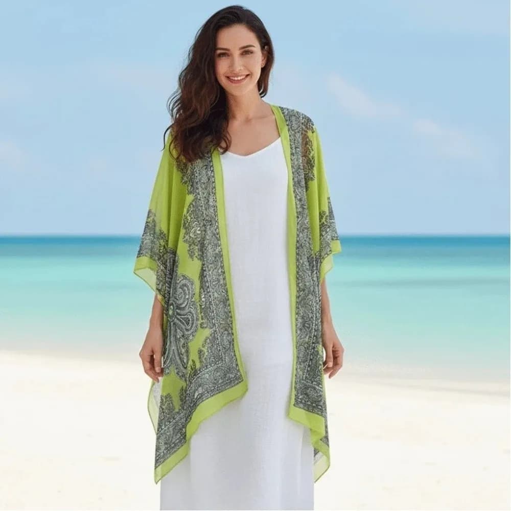 Breathable Long Scarf with Large Floral Print in Polyester, Sun Protection, Wide with Buckle, Lightweight, for Sea Holidays