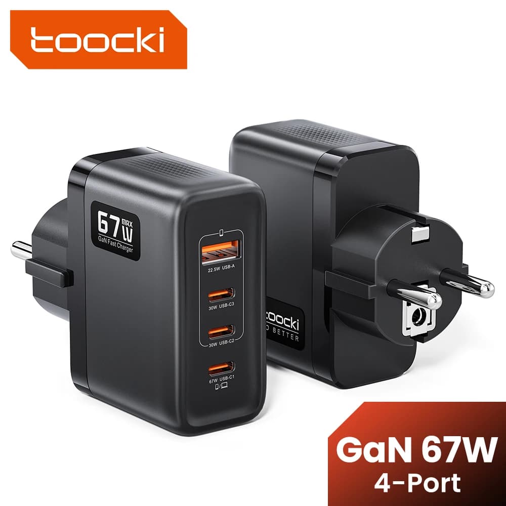 Toocki 67W GaN Grounding USB C Charger KR Plug 3C1A PD3.0 PPS Support Super Fast Charging Charger for Samsung Galaxy S26 Laptop